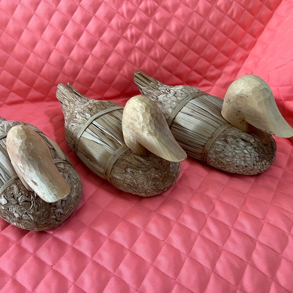 Handcrafted Wooden Duck Decor Set - Natural Brown